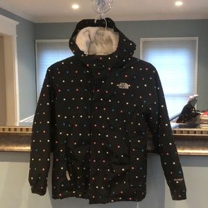 Black Polka dotted North Face girls winter jacket
